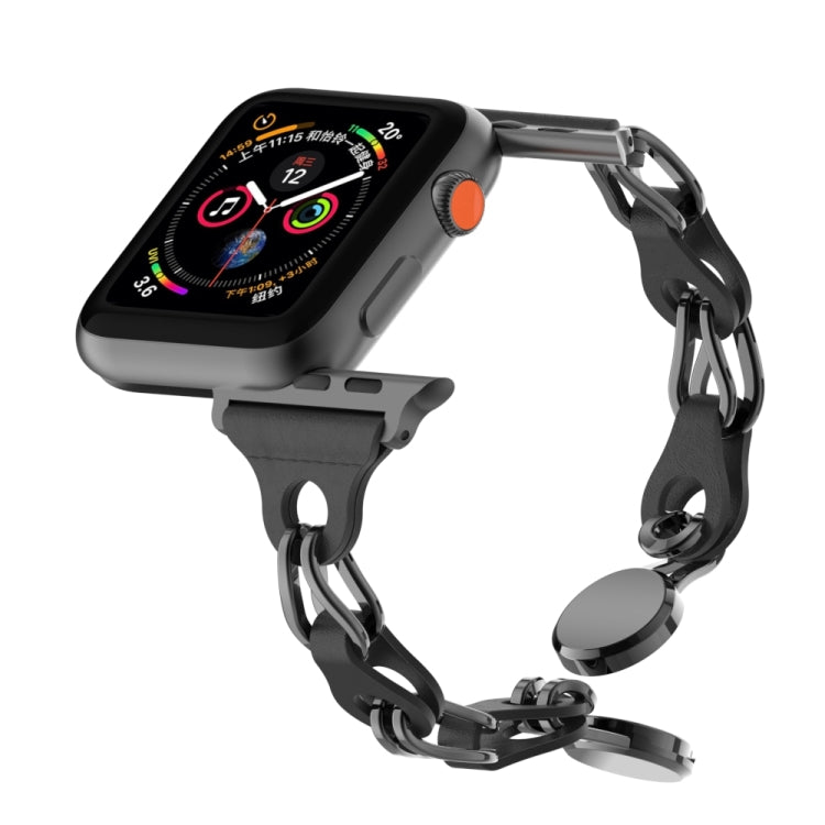 Hollow Leather Chain Magnetic Buckle Watch Band, For Apple Watch SE 44mm, For Apple Watch 6 40mm, For Apple Watch 6 44mm, For Apple Watch 5 44mm